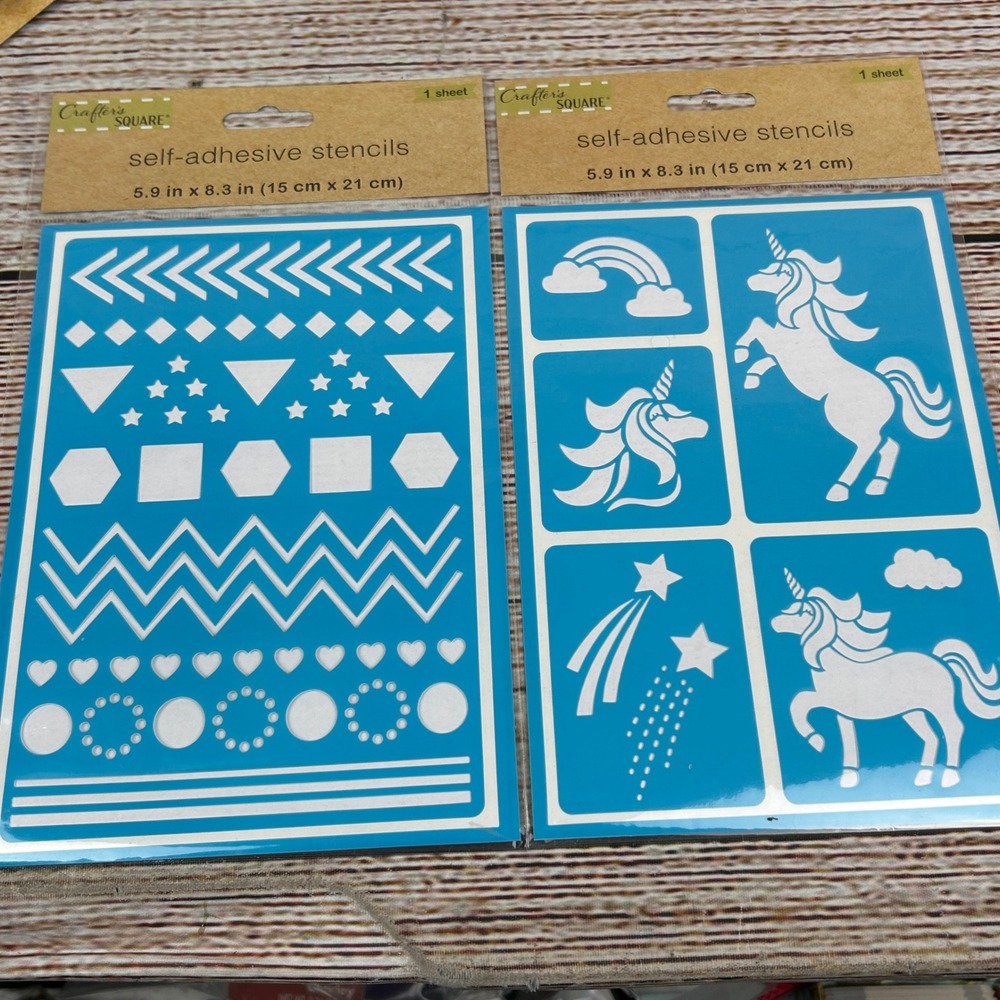 Crafter's Square Self-Adhesive Stencils 2 Pack Unicorn Geometric 5.9x8.3 237411